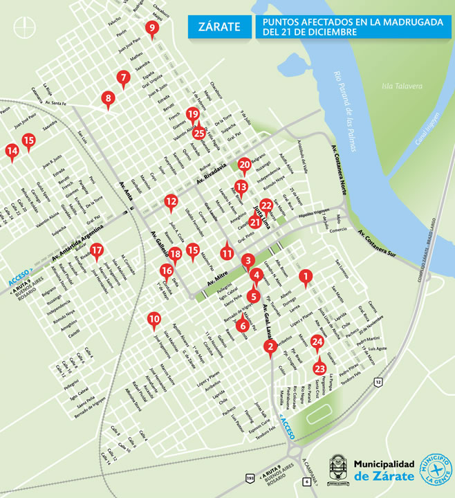 Mapa de locales saqueados en Zárate