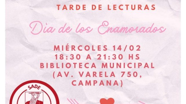 SADE filial Campana invita a una tarde de lectura romántica en la Biblioteca Municipal