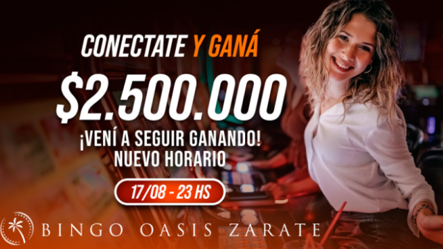 BINGO OASIS ZÁRATE cierra el mes con sorteos millonarios, una moto y regalos para todos