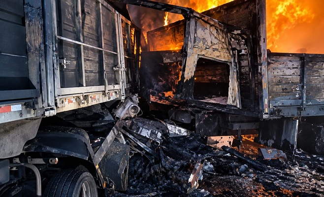 Ruta 12: un camionero murió tras un choque entre tres camiones y un incendio